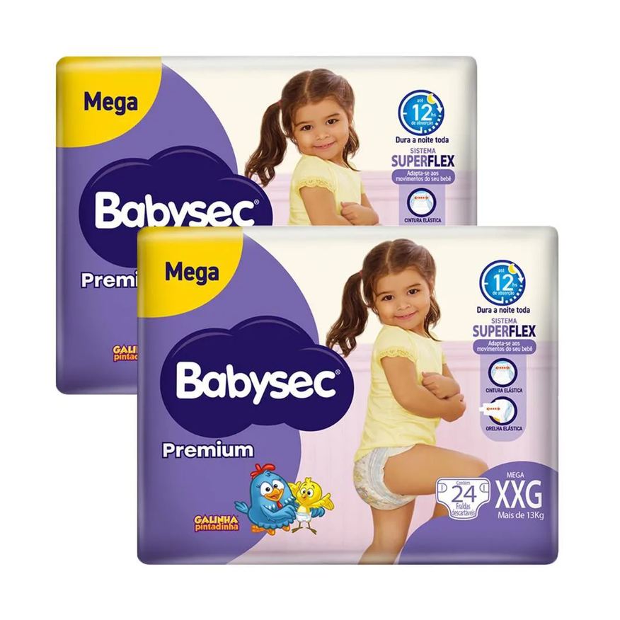 Babysec Kit 2 Fraldas Galinha Pintadinha Premium Tamanho Xxg 24 Unidades Cada