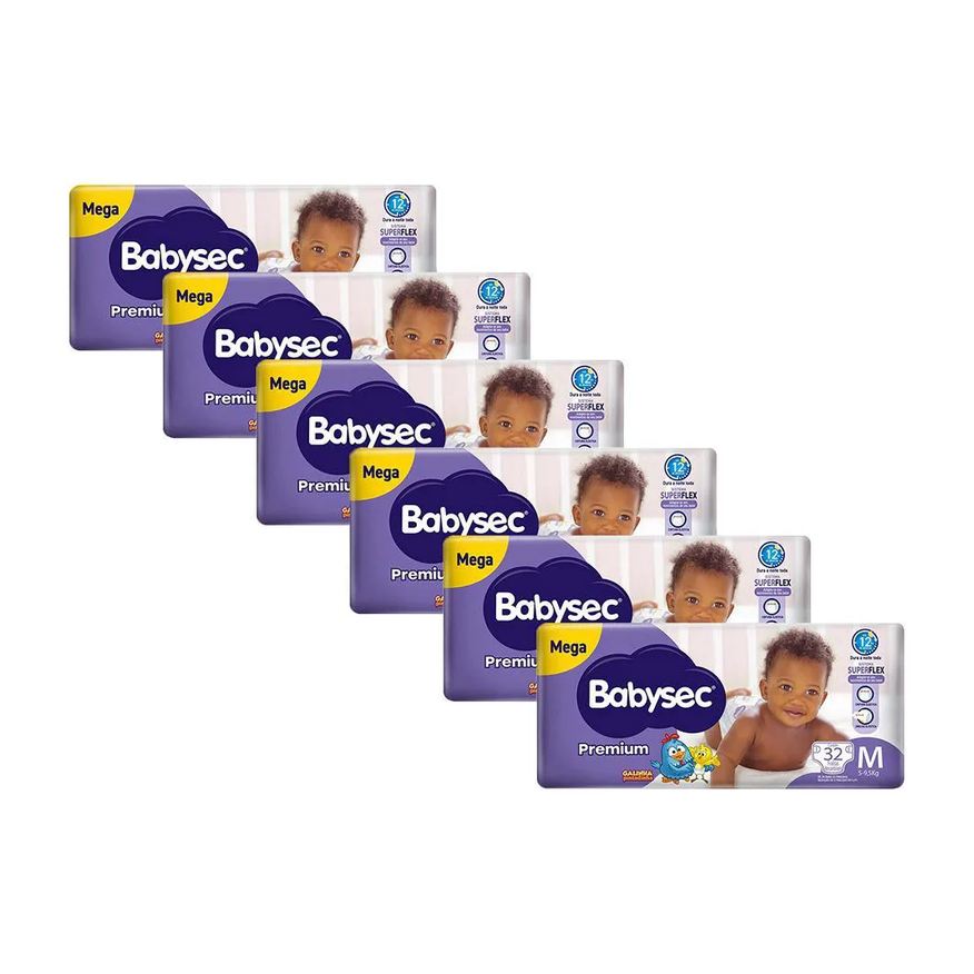 Babysec Kit 6 Fraldas Galinha Pintadinha Premium Tamanho M 32 Unidades Cada