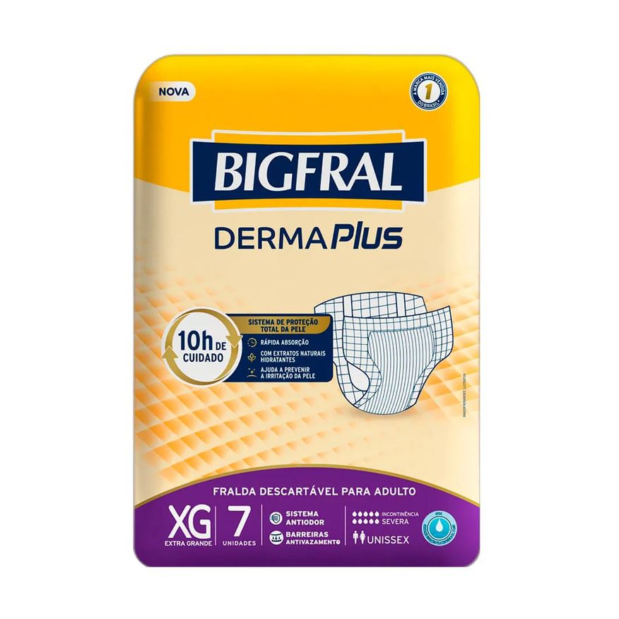 Bigfral Fralda Geriatrica Derma Plus Com 7 Tamanho Xg Adulto
