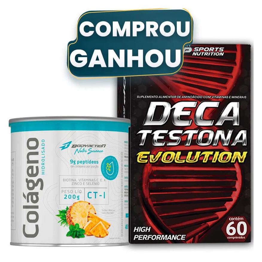 Body Action Colágeno Tipo 1 em Pó Sabor Abacaxi + Deca Testona Evolution