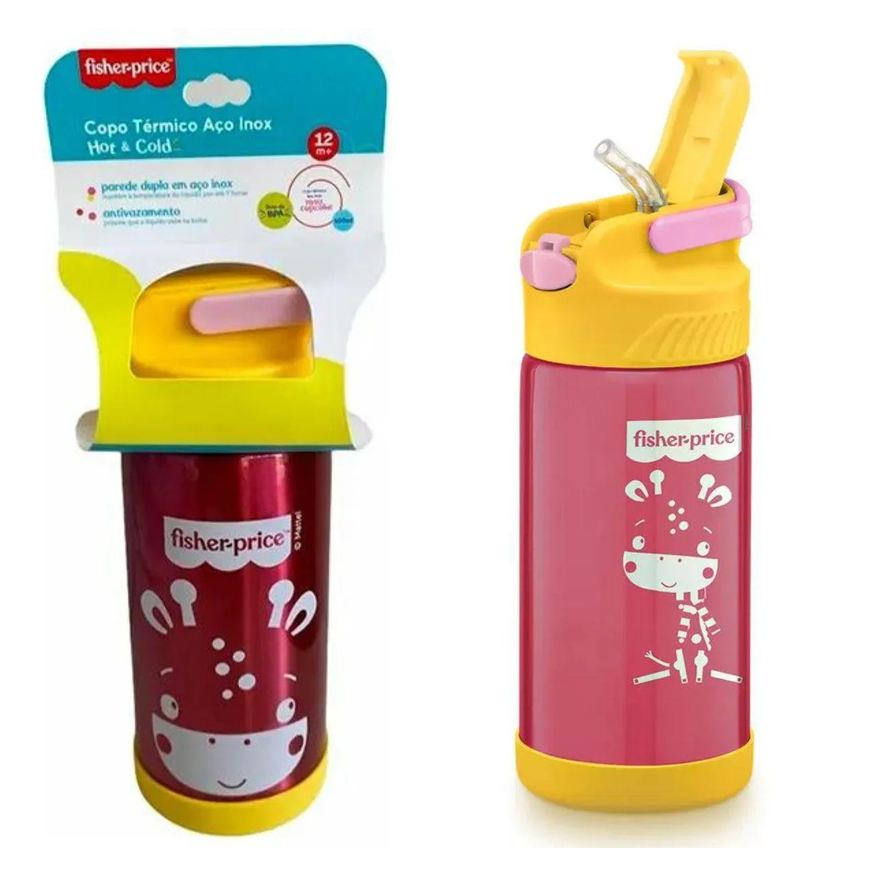 Fisher Price Copo Térmico Aço Inox Hot & Cold 400ml - Rosa