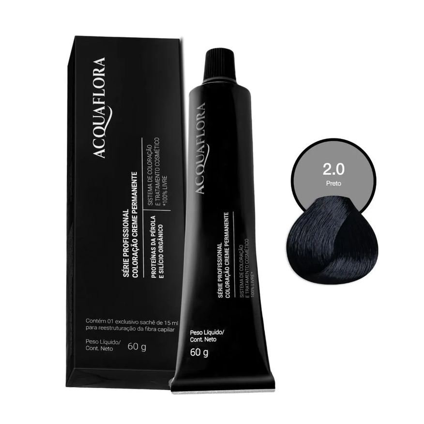 Acquaflora Coloração Creme Permanente 2.0 Preto 60g