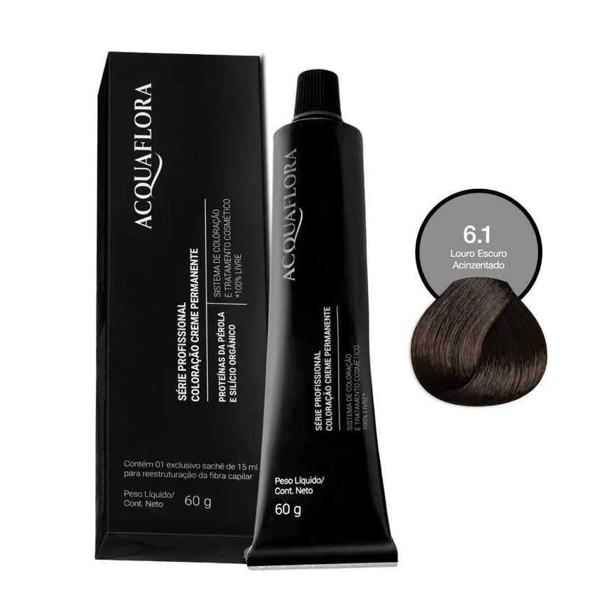 Acquaflora Coloração Creme Permanente 6.1 Louro Escuro Acinzentado 60g