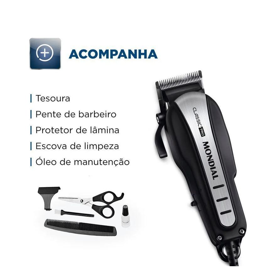de Cortador Cabelos Mondial Classic Pro 127v Preto/inox 110v