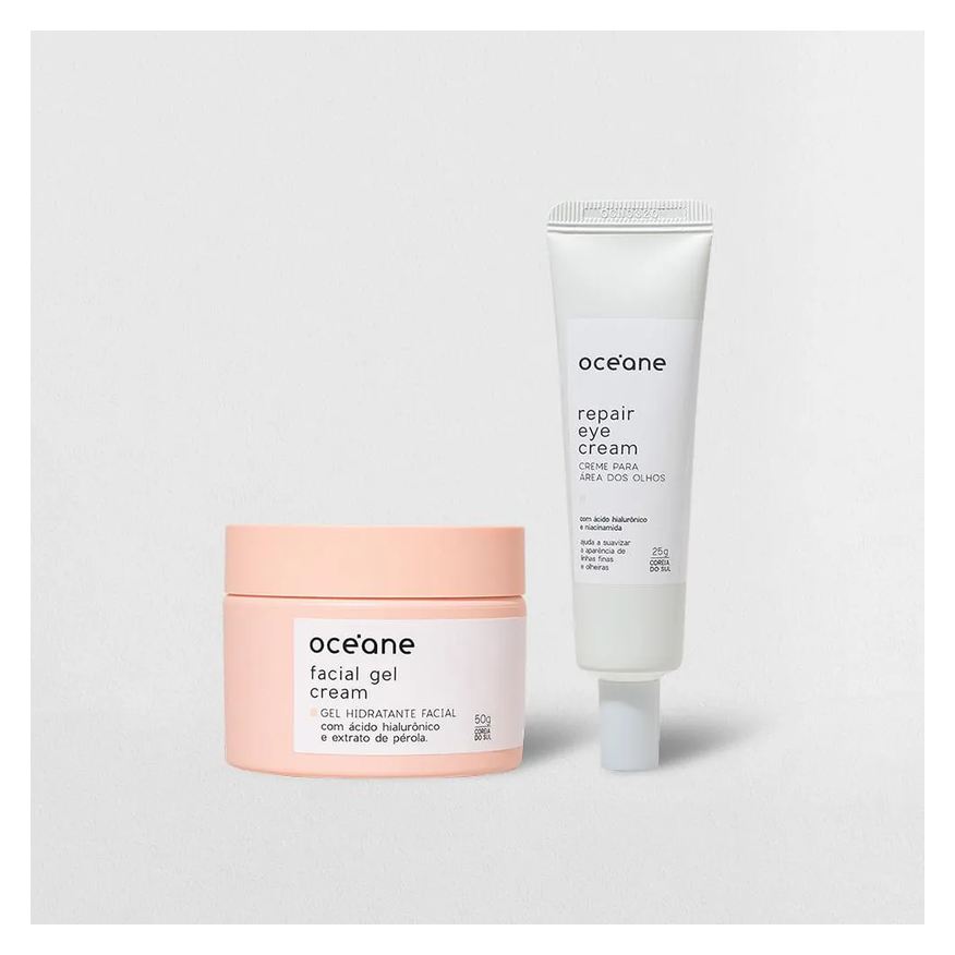 Océane Kit Creme para Área dos Olhos com Niacinamida + Gel Hidratante Facial com Extrato de Pérola (2 Produtos)