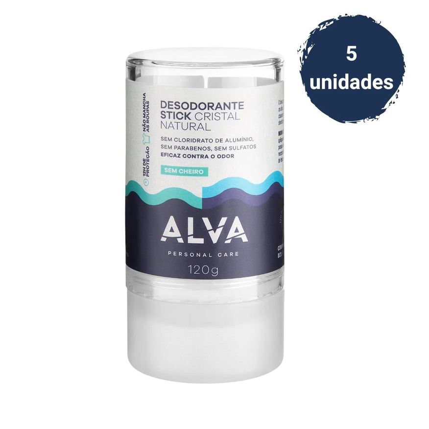 Alva Desodorante Natural Pedra Cristal Alemanha Kit (5 Unid) sem Cheiro