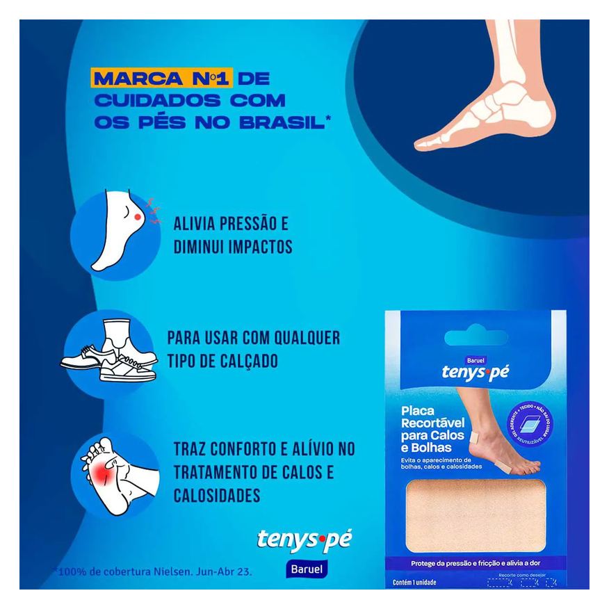 Recortável Placa para Calos e Bolhas Tenys Pé com 1 Unidade