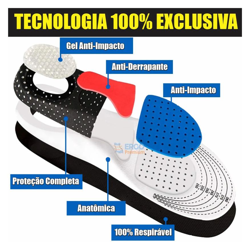 Anatômica Palmilha Anti Dor Tratamento Fascite Plantar e Esporão Original 1par 35a40
