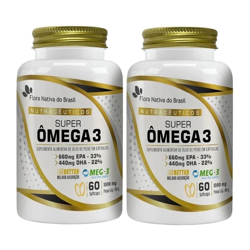 Flora Nativa Do Brasil Kit 2x Meg-3 Super Ômega 3 1000mg 60 Softgels - Flora Nativa