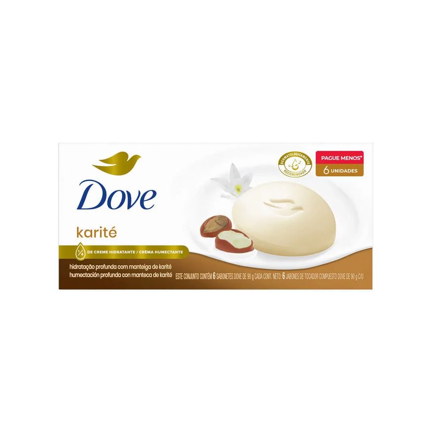 Dove Sabonete Barra Com 6 Karite E Baunilha 90g