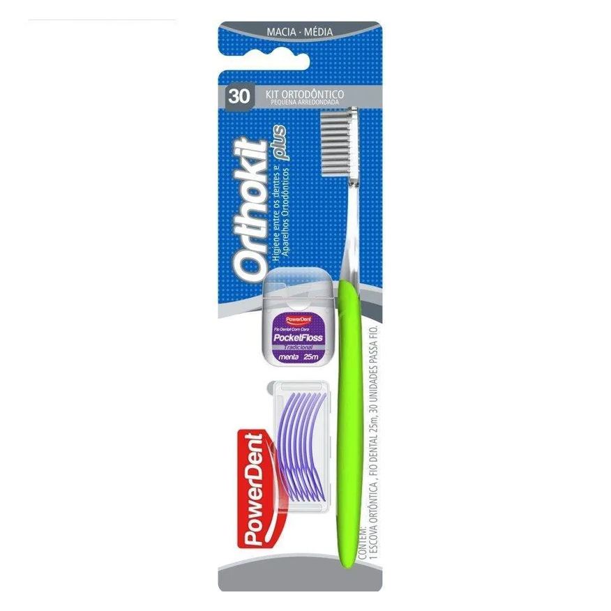 Powerdent Kit Ortodontico Escova+fio+passafio