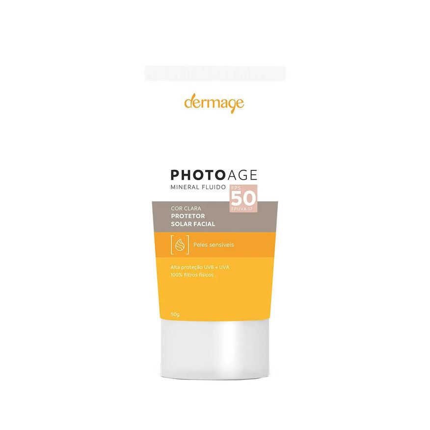 Solar Protetor Facial Dermage Photoage Mineral Fluido Pele Sensível FPS 50 Clara 50g