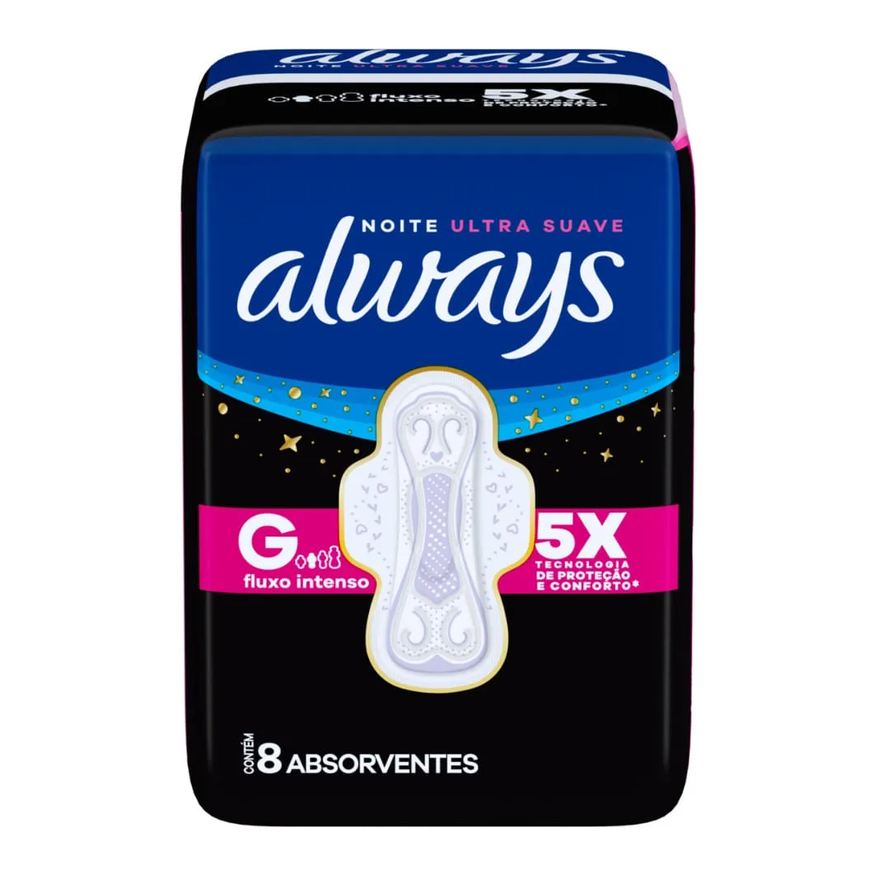Always Absorvente Noite Longo Suave Com Abas Com 8 Unidades