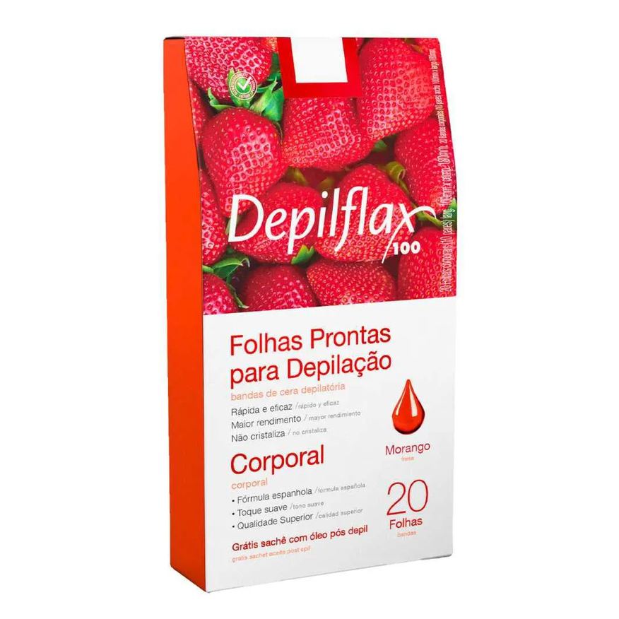 Prontas Folhas Corporais Depilflax Morango C/ 20 Und