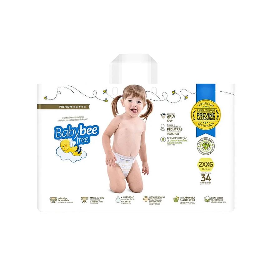 Baby Fralda Bee Free Com 34 Tamanho.2xxg Dermoprotetora