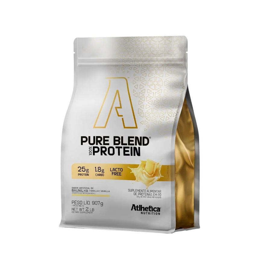em Proteína Pó Pure Blend 100% Protein Atlhetica Nutrition Lacto-Free Baunilha 907g
