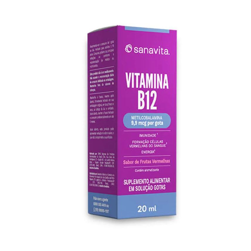 Sanavita Vitamina B12 em Gotas Metilcobalamina. Frasco 20ml