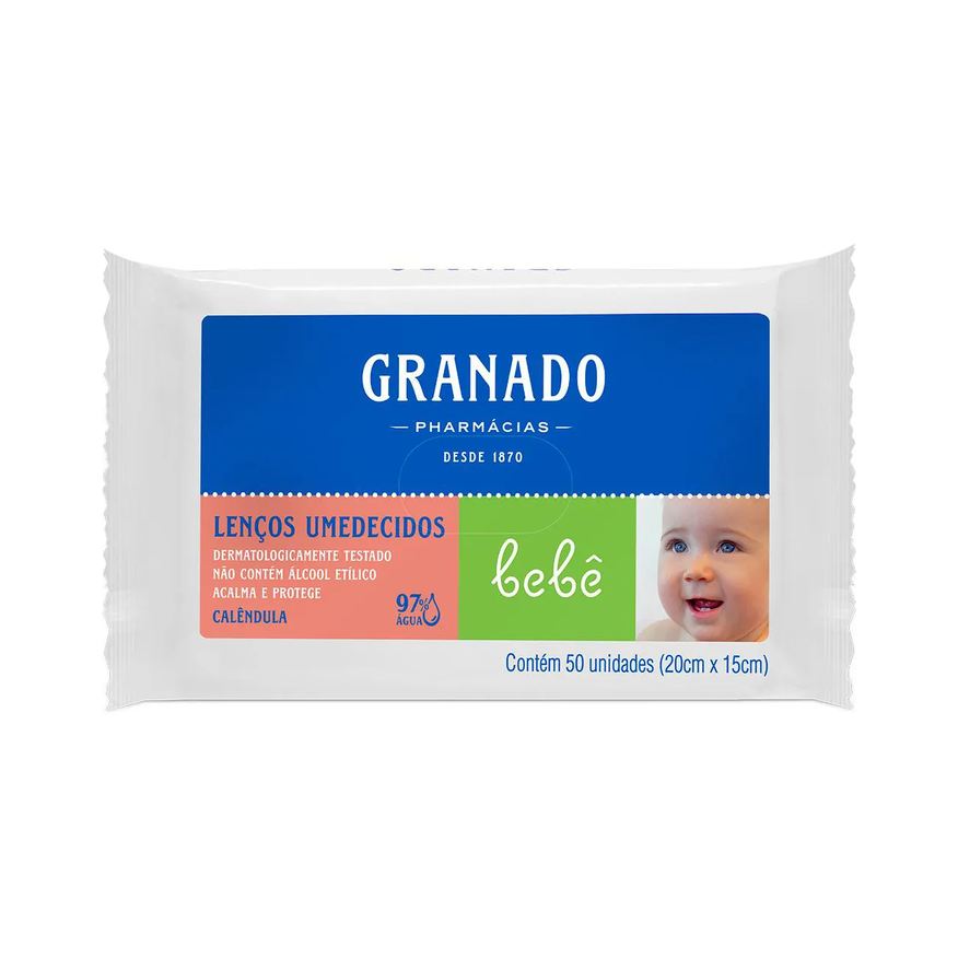 Granado Lenço Umedecido Bebê Calêndula 97% Água Sem Álcool 50 unidades