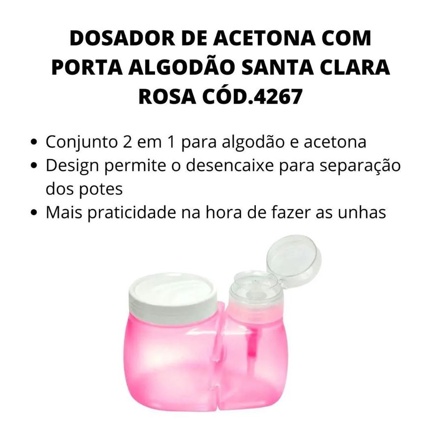 de Dosador Acetona com Porta Algodão Santa Clara Rosa Cód.4267