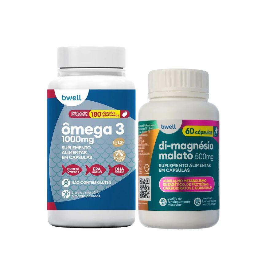 Bwell Kit Ômega 3 180 Cápsulas + Di-Magnésio Malato 500mg 60 Cápsulas
