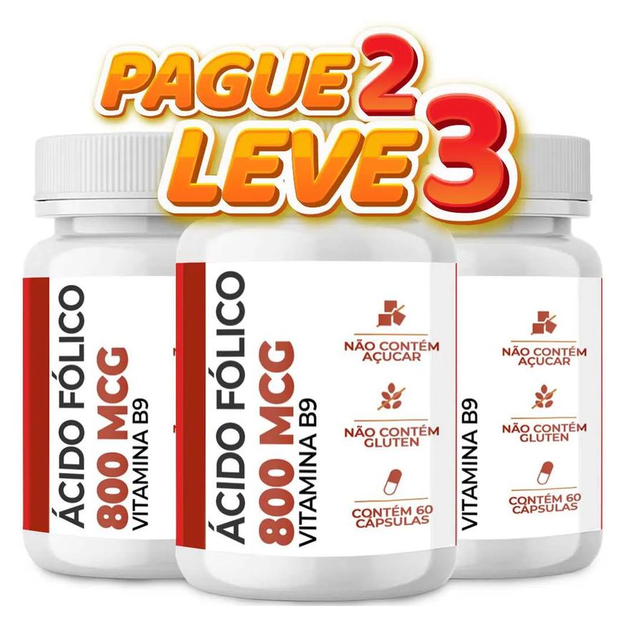 Extra Fórmulas Ácido Fólico Vitamina B9 800mcg 60 cápsulas Leve 3 Pague 2