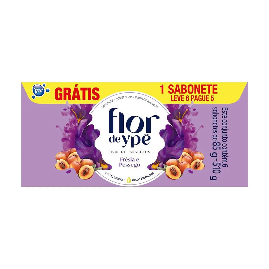 Ypê Kit Sabonete em Barra Flor de Frésia e Pêssego 6 unidades de 85g cada