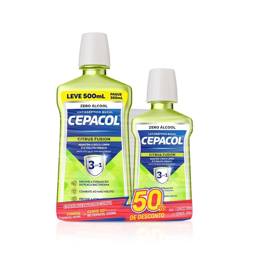 Cepacol Kit Enxaguante Bucal Sem Álcool Citrus Fusion 500ml + 250ml