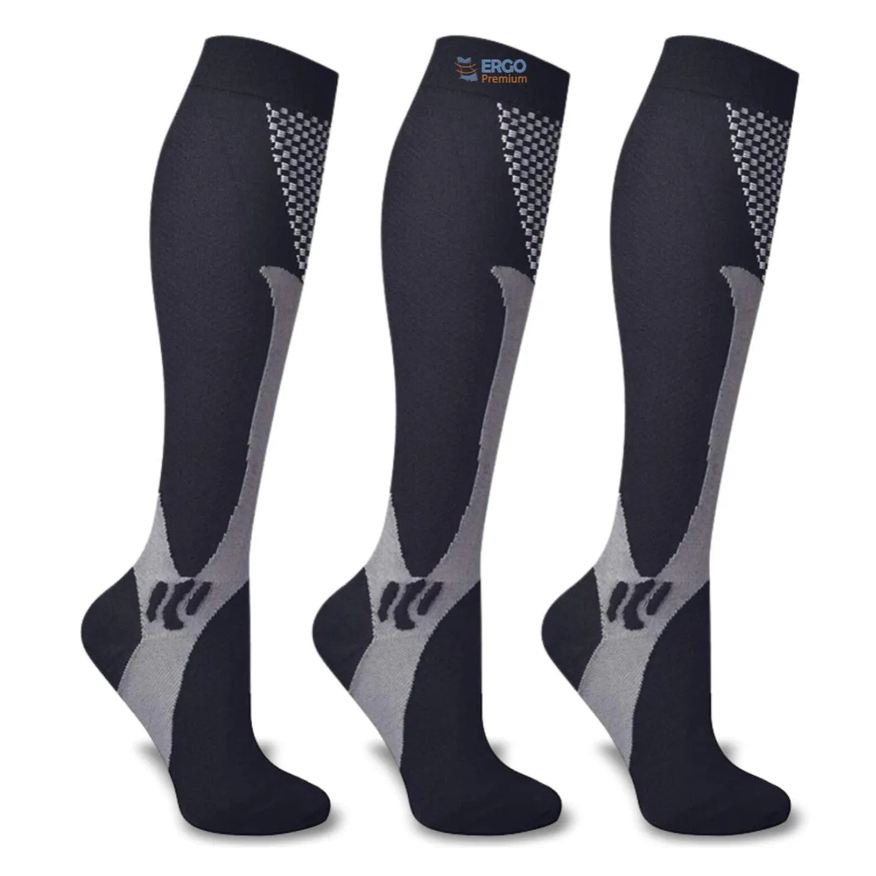 Ergo Premium Kit 3 Pares Meia de Compressão Elástica Anti Varizes Trombose Original 1par 41a46 Preto