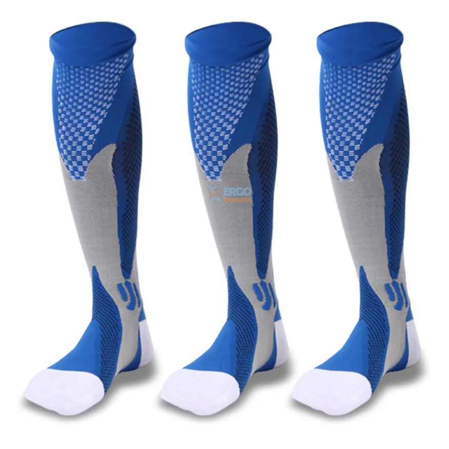 Ergo Premium Kit 3 Pares Meia Alta Compressão para Descanso Das Pernas Original 1par 41a46 Azul