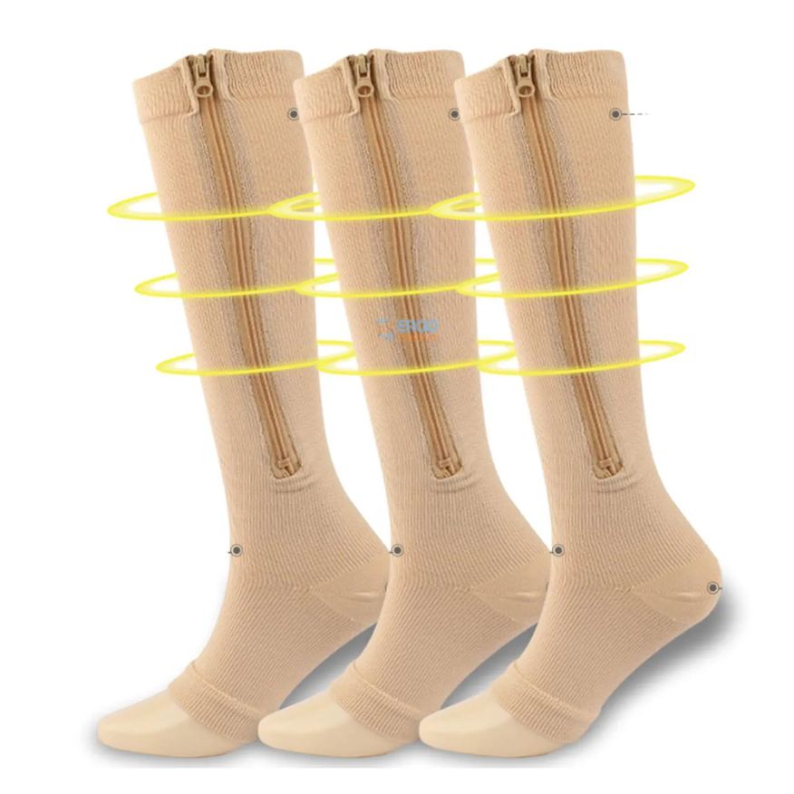 Ergo Premium 3 Pares de Meia 3/4 Média Compressão 20-30mmhg com Ziper Original 1par 35a40