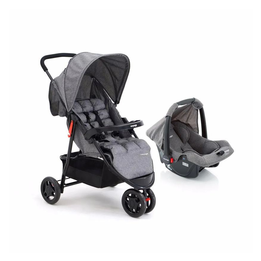 Voyage Carrinho com Bebê Conforto Travel System Delta Duo Pro Cinza Mescla