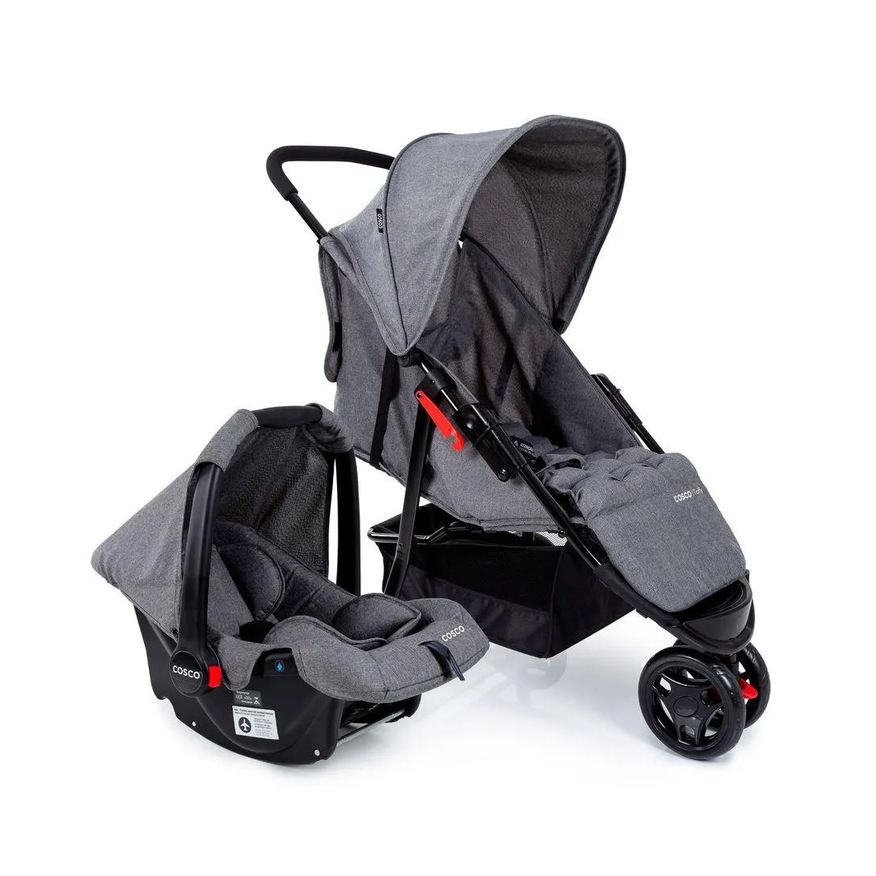Cosco Carrinho com Bebê Conforto Travel System Toffy Duo Cinza Mescla