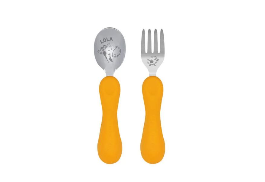 Marcus & Marcus Jogo Anatômico Colher e Garfo com Inox Girafa Lola 2pcs (em Silicone e Inox)