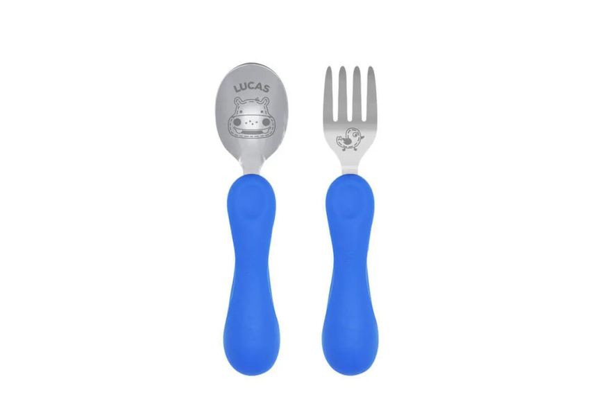 Marcus & Marcus Jogo Anatômico Colher e Garfo com Inox Hipopótamo Lucas 2pcs (em Silicone e Inox)