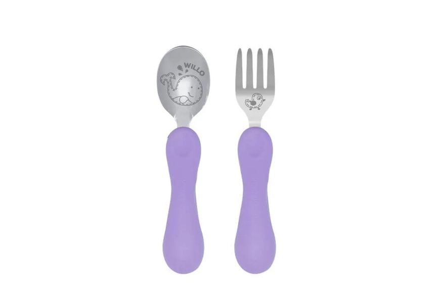 Marcus & Marcus Jogo Anatômico Colher e Garfo com Inox Baleia Willo 2pcs (em Silicone e Inox)