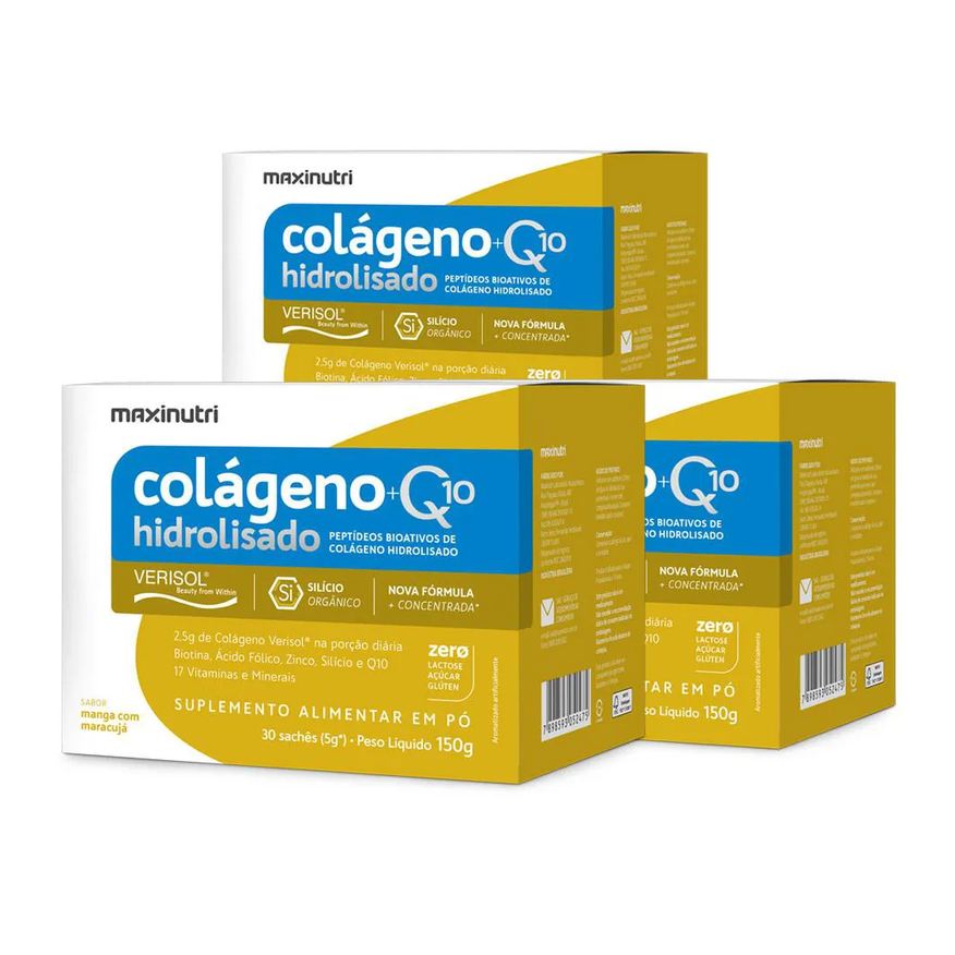 Maxinutri Kit 3 Colágeno Verisol com Q10 Sachês Manga Maracujá