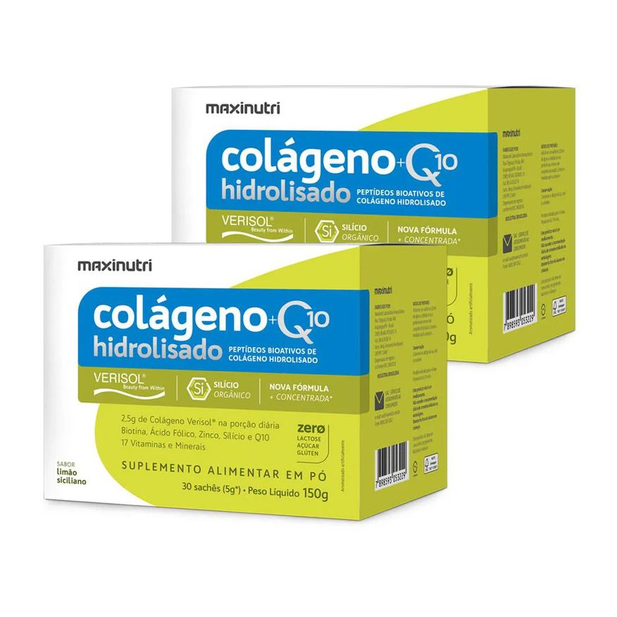 Maxinutri Kit 2 Colágeno Verisol Sachês Limão Siciliano 30x5g + Q10