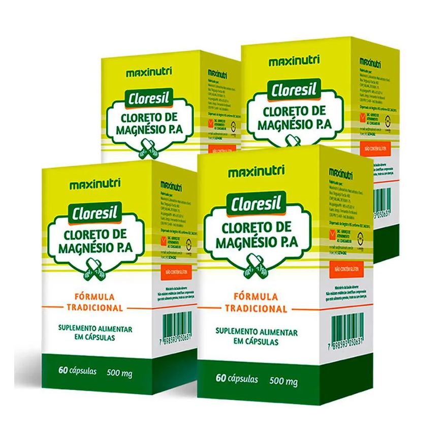 Maxinutri Kit 4 Cloresil Cloreto Magnésio 500mg 60 Cápsulas