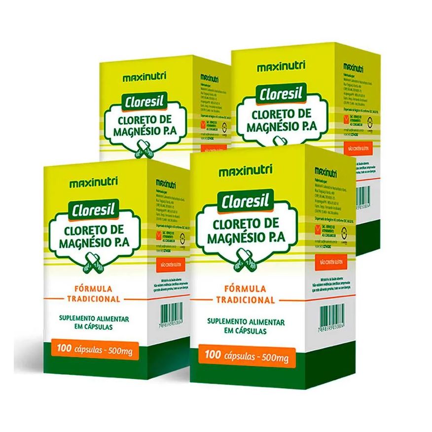 Maxinutri Kit 4 Cloresil Cloreto Magnésio 500mg 100 Capsulas