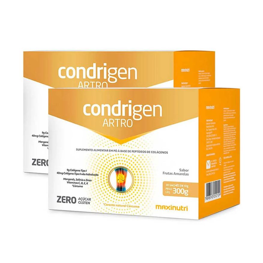 Maxinutri Kit 2 Condrigen Artro Colágeno Tipo 1 e 2 Frutas Amarelas 30 Sachês
