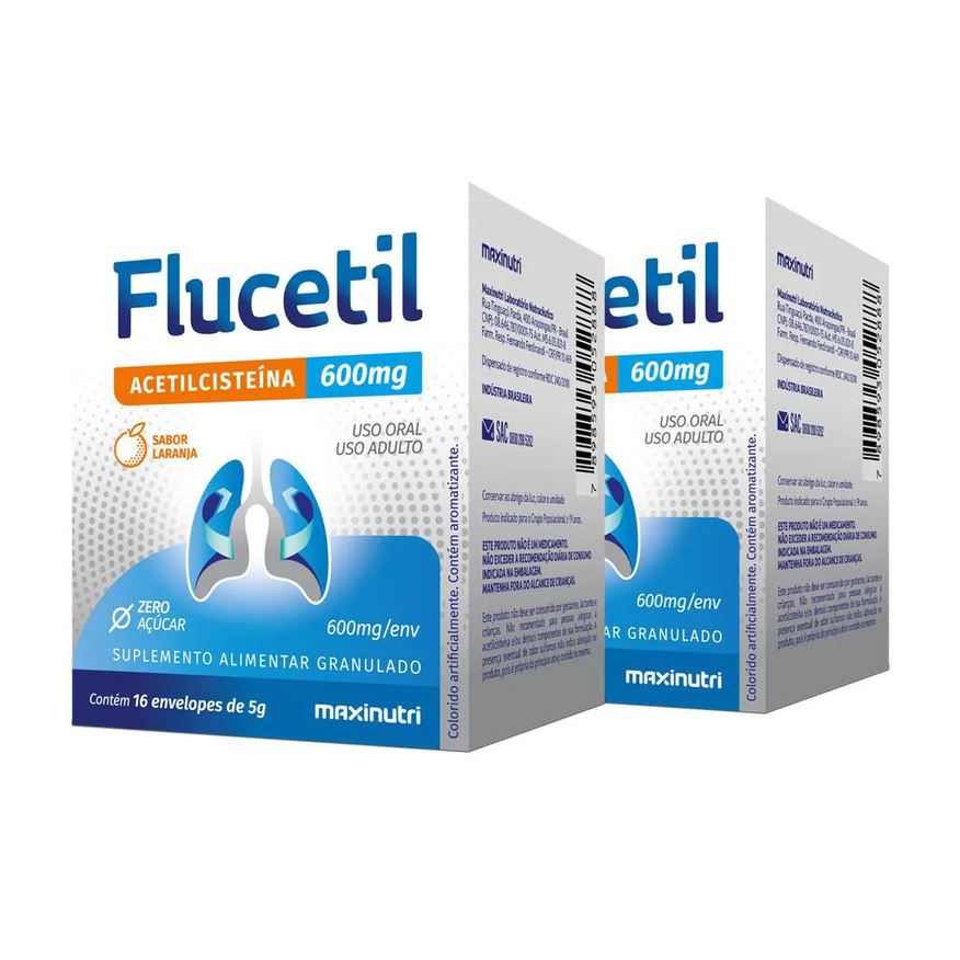 Maxinutri Kit 2 Flucetil Acetilcisteína Sachê Granulado 16x5g Sabor Laranja