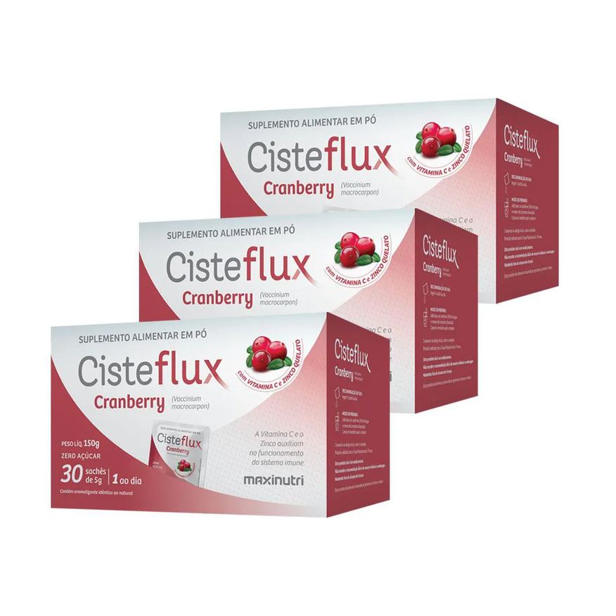 Maxinutri Kit 3 Cisteflux Cranberry Auxilia Sistema Imune 30 Saches 5g
