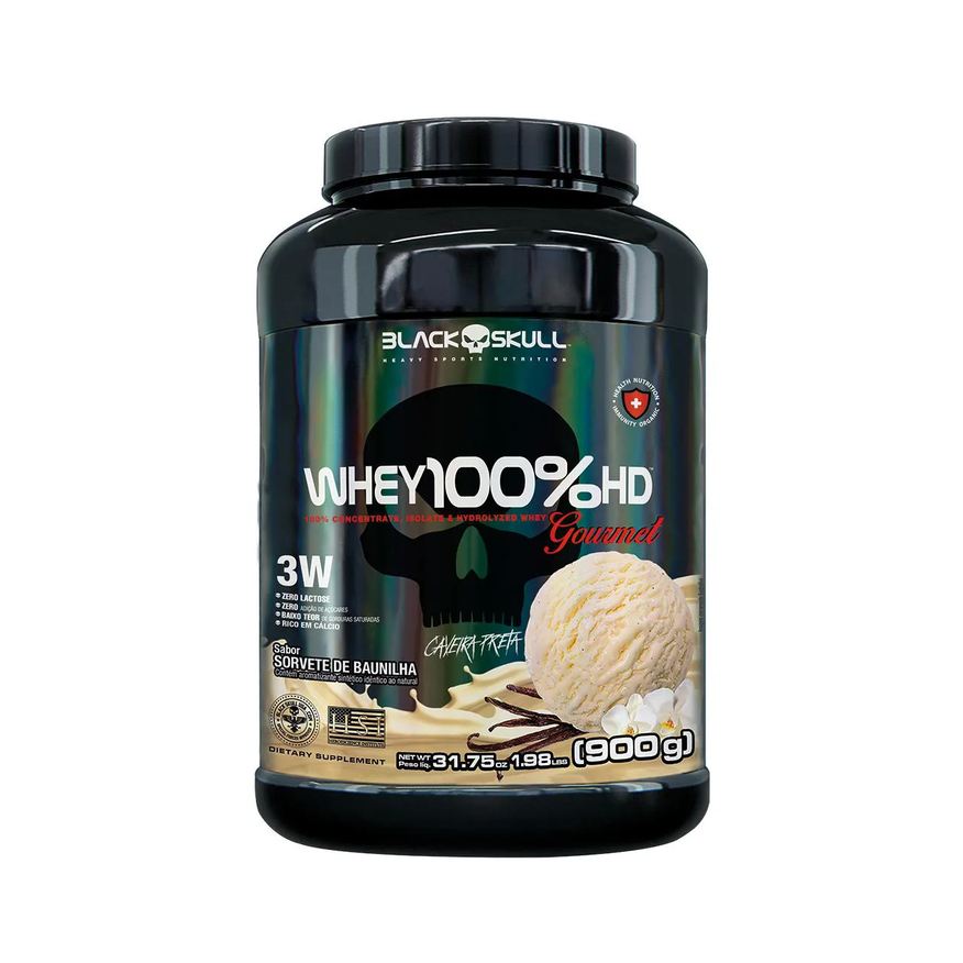Black Skull Whey Protein 100% HD Gourmet Sorvete de Baunilha 900g