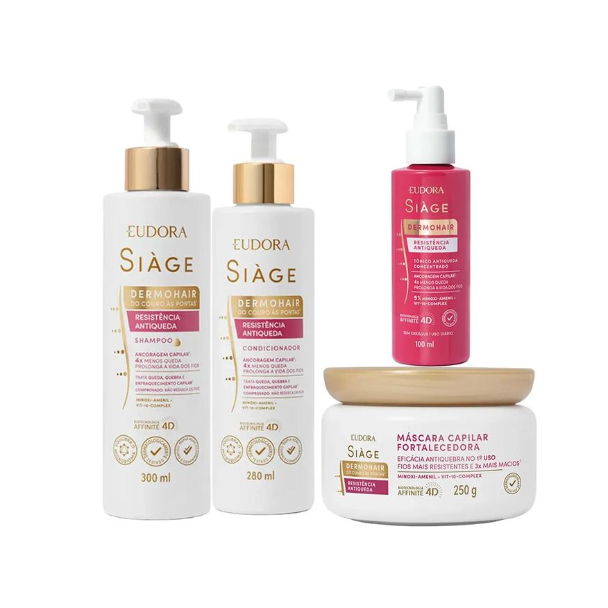 Siàge Kit DermoHair Shampoo 300ml + Condicionador 280ml + Máscara 250g +Tônico 100ml