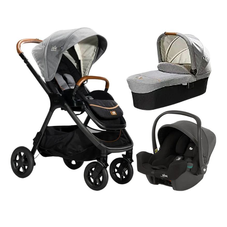 Joie Carrinho de Bebê Finiti + Moisés Ramble Xl Signature Carbon Cinza + Bebê Conforto I-Snug