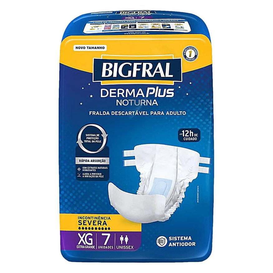 Bigfral Fralda Geriátrica Unissex Derma Plus Noturna Xg Absorção Intensa 7 unidades