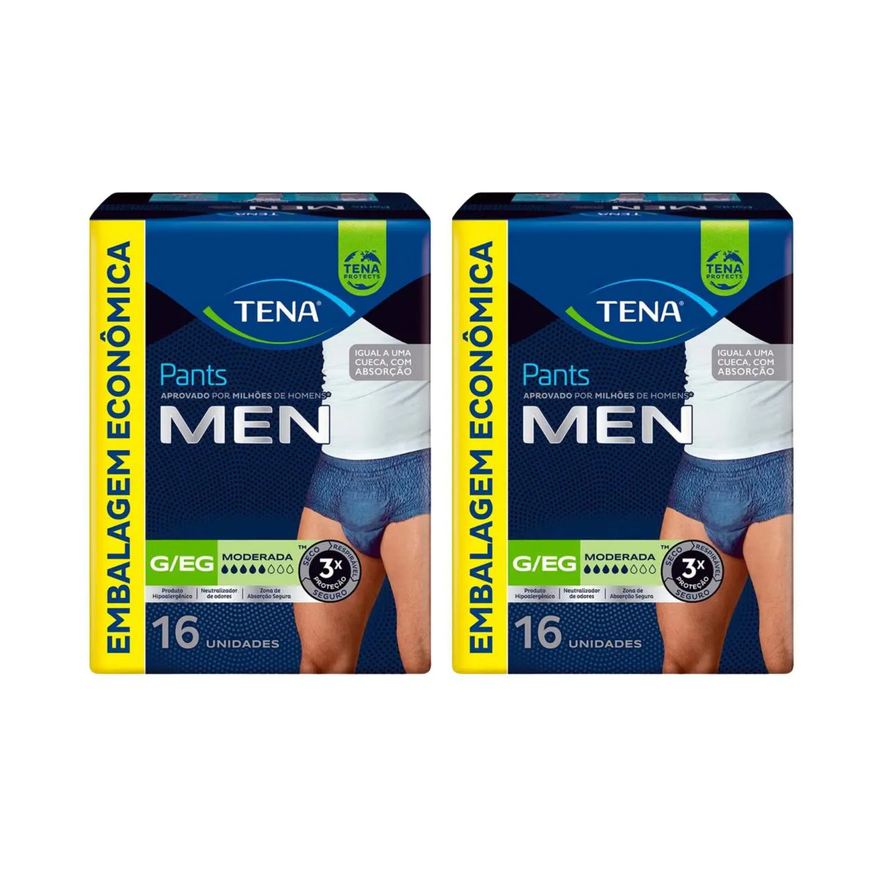 Tena Kit Roupa Íntima Descartável Pants Men Masculino G/eg Absorção Moderada 16 unidades 2 Pacotes