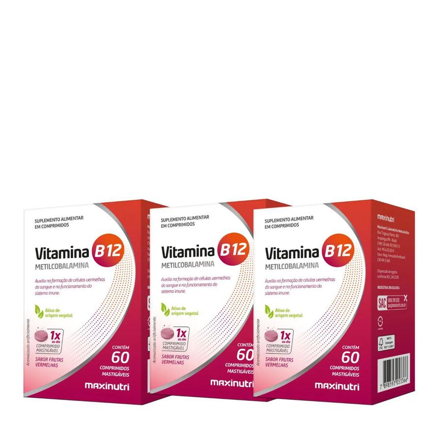 Maxinutri Kit 3 Und - Vitamina B12 Mastigaveis 180 Gomas