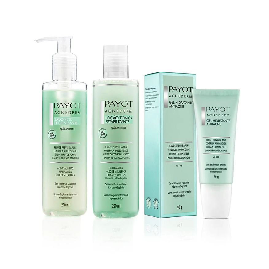 Payot Kit Limpeza Tonificação e Gel Hidratante Acnederm