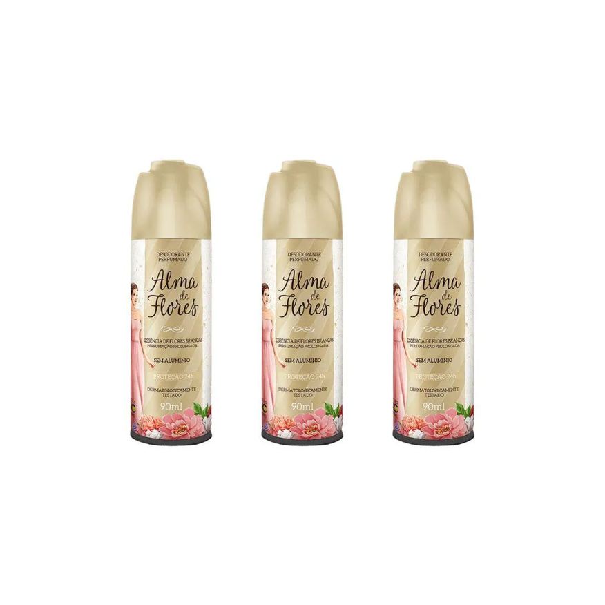 Alma de Flores Desodorante Spray 90ml Ess de Flores Brancas - Kit C / 3un